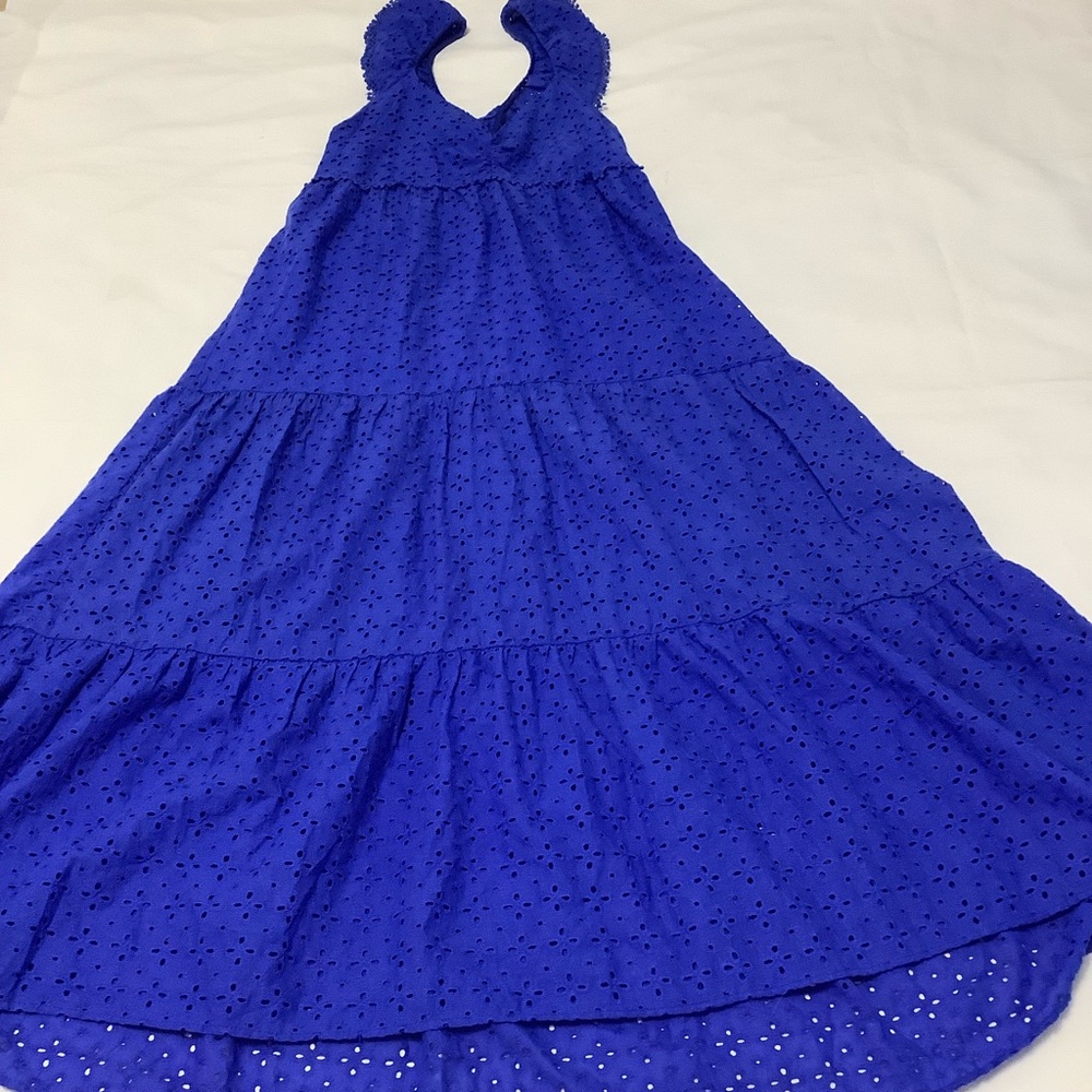 Zara Blue Eyelet Midi Summer  Dress XS (W699) - Picture 15 of 16